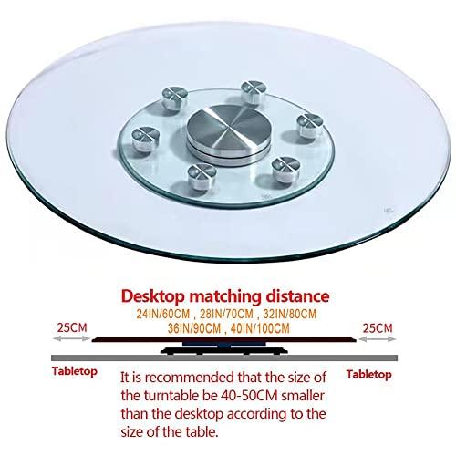 WEBUP WEBUP Large Glass Lazy Susan Table Turntable Rotating Tray Tabletop Serving Tray Clear Glass Serving Tray For Kitchen Island, Diameter: 60cm-100cm (Size : 24in/60cm)