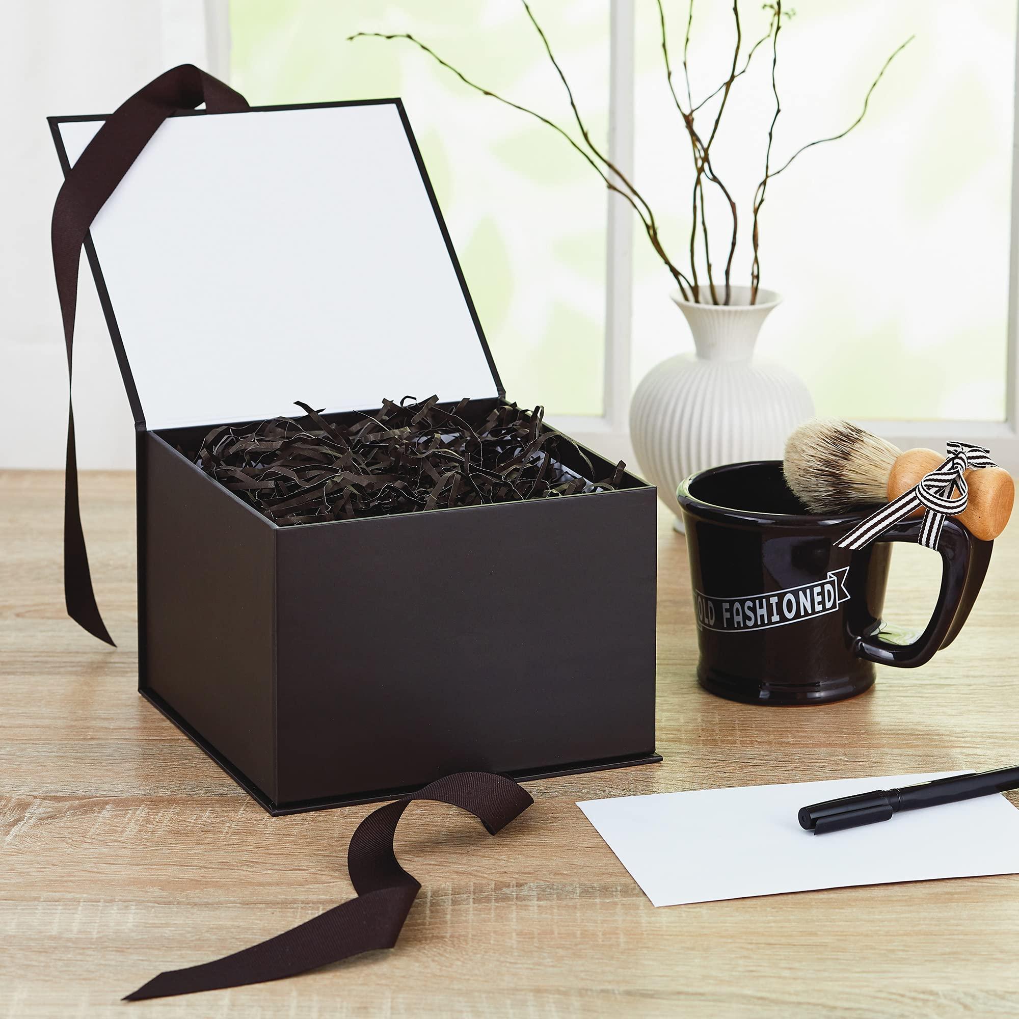 Hallmark Hallmark Medium Gift Box with Lid and Shredded Paper Fill (Black 7 inch Box) for Weddings, Graduations, Birthdays, Father\'s Day, Groomsmen Gifts, All Occasion