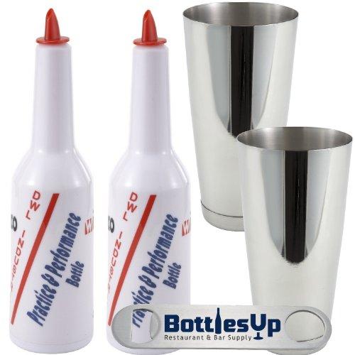 Bottles-Up Flair Bartending"2 Bottles 2 Tins" Practice and Performance Bottle with"Bottles-up" Signature Series Bottle Opener