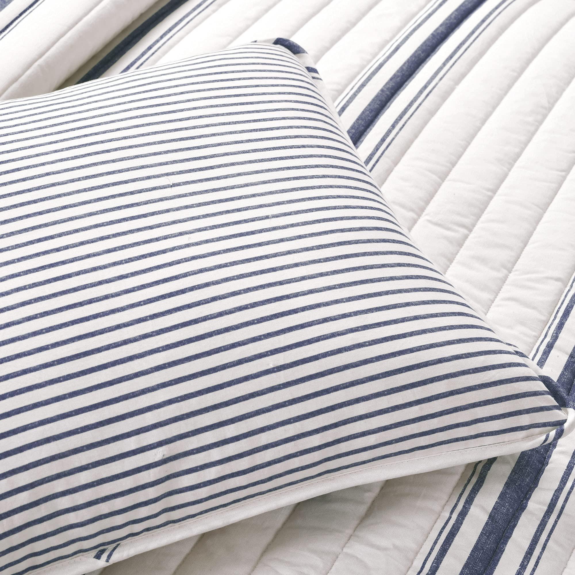 Lush Decor Lush Decor - Quilt Set, Super Soft Cotton Bedding with Matching Shams, Cozy Farmhouse Home Decor (Stripe Reversible Navy, King)