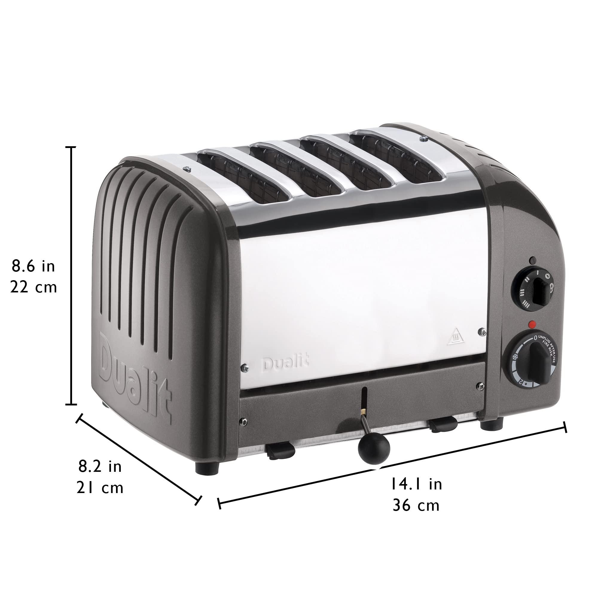 Dualit Dualit Classic 4 Slice NewGen Toaster - Stainless Steel - Hand Built in the UK - Replaceable ProHeat elements - Defrost Bread - Mechanical Timer - Charcoal Classic Toaster