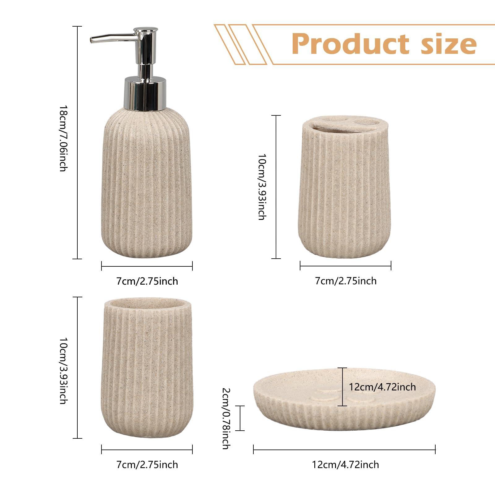Tefola Tefola Beige Bathroom Accessories Set, 4 Pcs Resin Gift Set Apartment Necessities with Soap Dispenser,Toothbrush Holder,Bathroom Tumbler,Soap Dish for Vanity Countertop Accessories