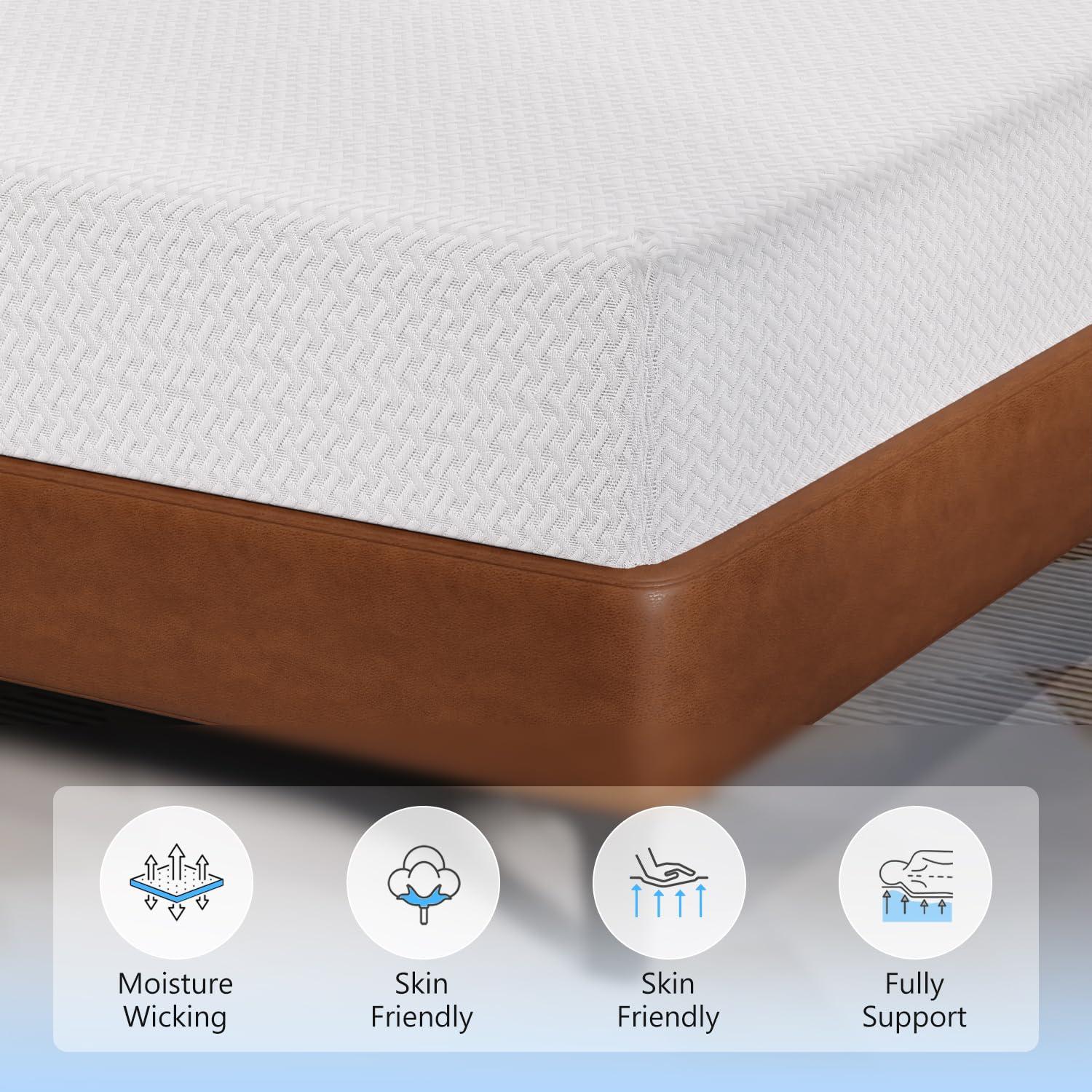 FDW FDW 10 Inch Green Tea Queen Cooling Gel Memory Foam Mattress/Medium-Firm Mattress for Pressure Relief for Kid Adults/CertiPUR-US Certified/Mattress in a Box, Queen