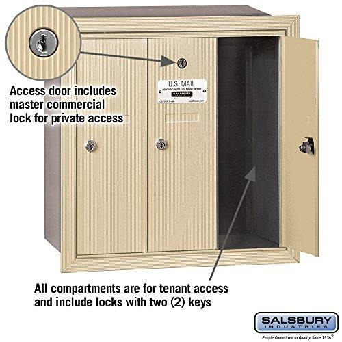 Salsbury Industries Salsbury Industries 3503SRP Recessed Mounted Vertical Mailbox with Master Commercial Lock, Private Access and 3 Doors, Sandstone
