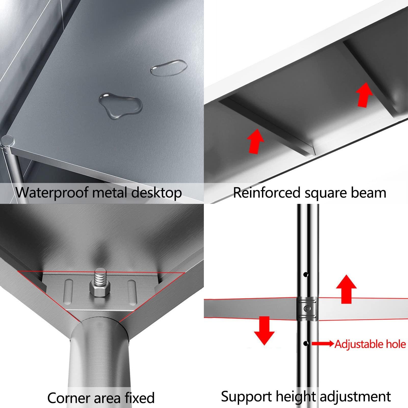 GOCHUSX GOCHUSX Stainless Steel Shelf, Kitchen Storage Rack, 3-Tier Shelving Units and Storage, Standing Shelving Work Table for Kitchen Garage Office(90X30X80CM)