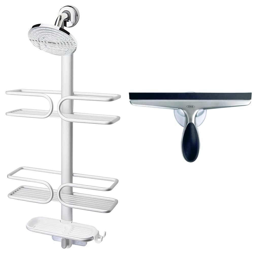 OXO OXO Good Grips 3 Tier Aluminum Shower Caddy and OXO Good Grips Stainless Steel Squeegee
