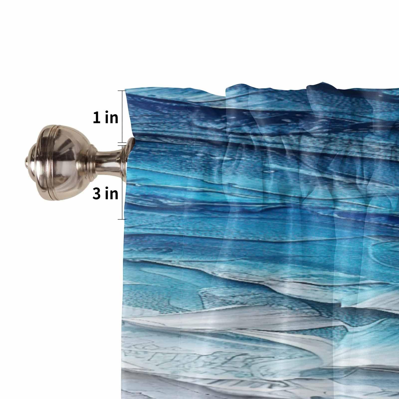 Double Love Blue Coastal Waves Valance Curtains for Living Room/Bedroom/Bathroom/Kitchen Window,Ombre Abstract Ocean Beach Minimalist Painting Rod Pocket Drape Curtains Small Cafe Drapery,1 Panel Valance 42"x12"