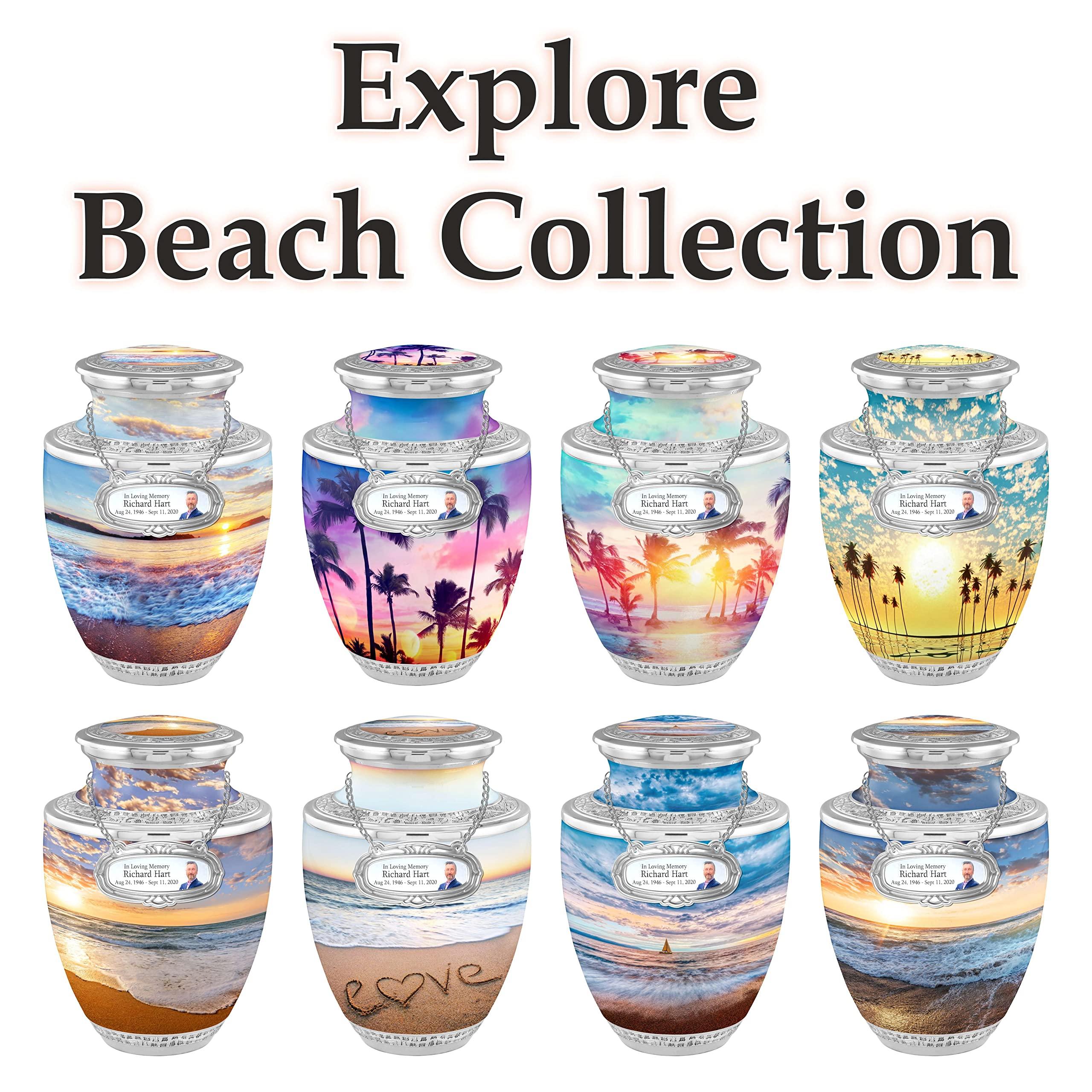 The Loving Memorials Beach Cremation Urns for Adult Ashes Male Female (Aesthetic Palm Free Personalized Medallion, Aesthetic Palm)