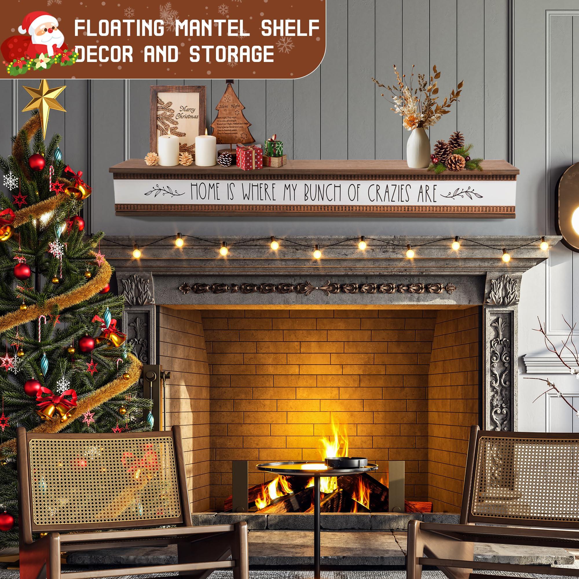 DD DEFINED DECO Defined Deco Fireplace Mantel Shelf 48 inches - Natural Handcrafted Wood Mantle for Over Fireplace,Wall Mounted Fireplace Mantels Decor,Farmhouse Mantel Shelf,Rustic Floating Fireplace Mantle Shelves