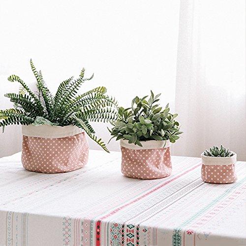 WINGOFFLY WINGOFFLY 3pcs Desk Fabric Storage Buckets Set Round Toy Cosmetic Organizer Decorative Flower Pot Bags for Succulent Flower (Pink)