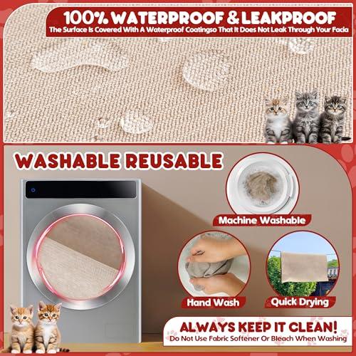 Loiion Cat Scratch Furniture Protector - Anti-Slip, Waterproof Sofa Cover to Keep Cats Off, Pet-Friendly Couch Protectors for 3 Cushion Couch, Khaki Anti-Scratch Couch Cover for Pets and Kids 134\"X71\"