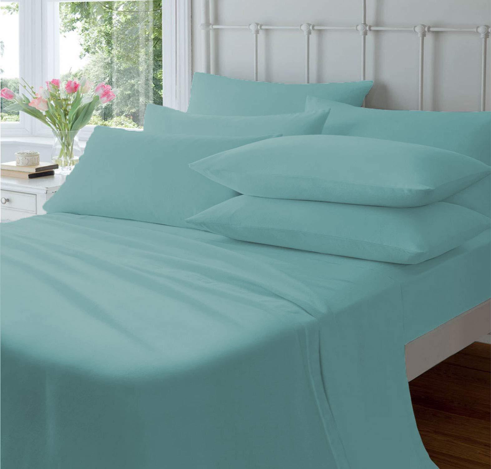 Egyptian Home Linen Solid 25\" Deep Pocket Split Bed Sheet Set 7 Piece Set 600TC Egyptian Cotton (Teal, Split California King)