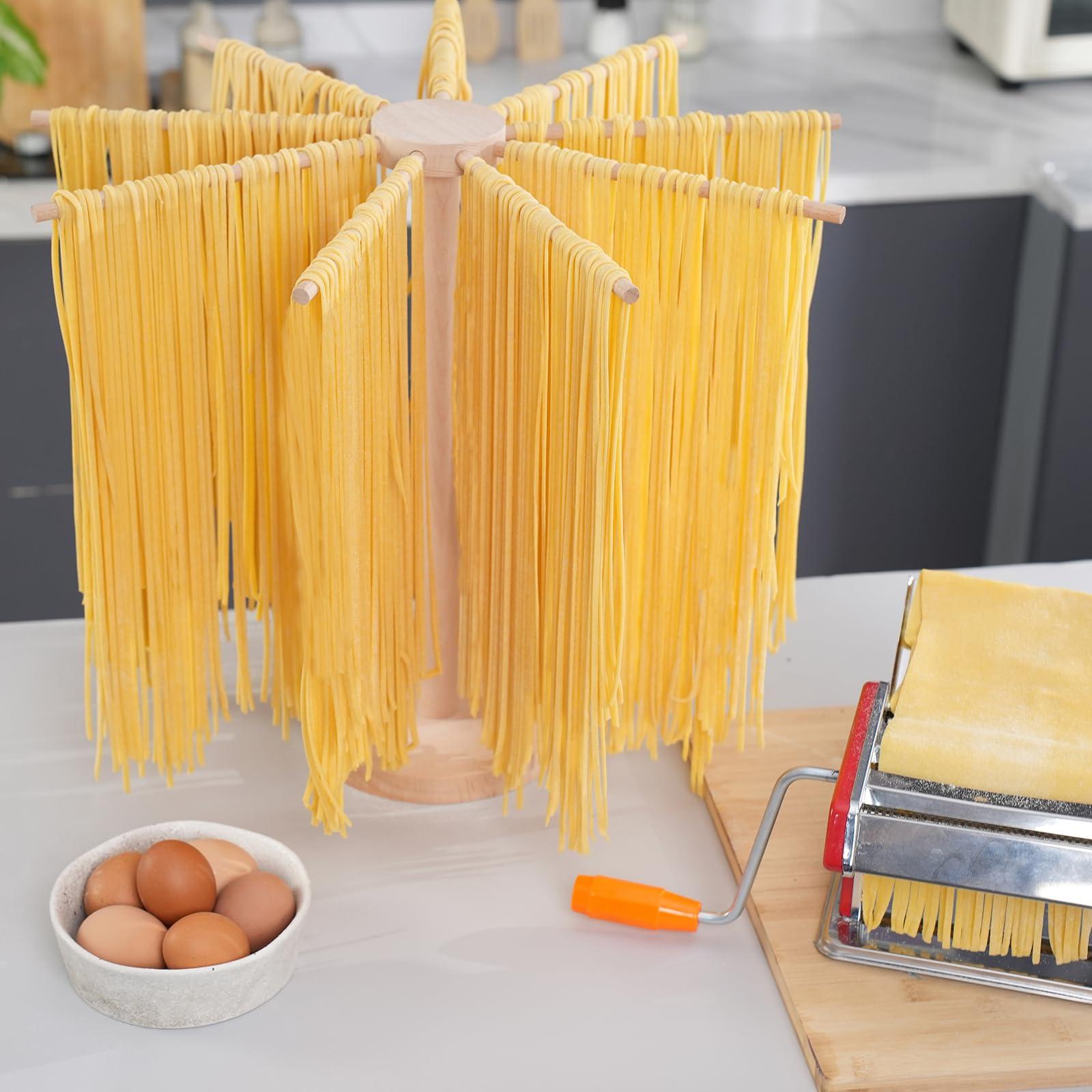 Tinada Pasta Drying Rack, Large Wood Pasta Rack Collapsible for Fresh Pasta Noodle Spaghetti Dryer Hanger Stand