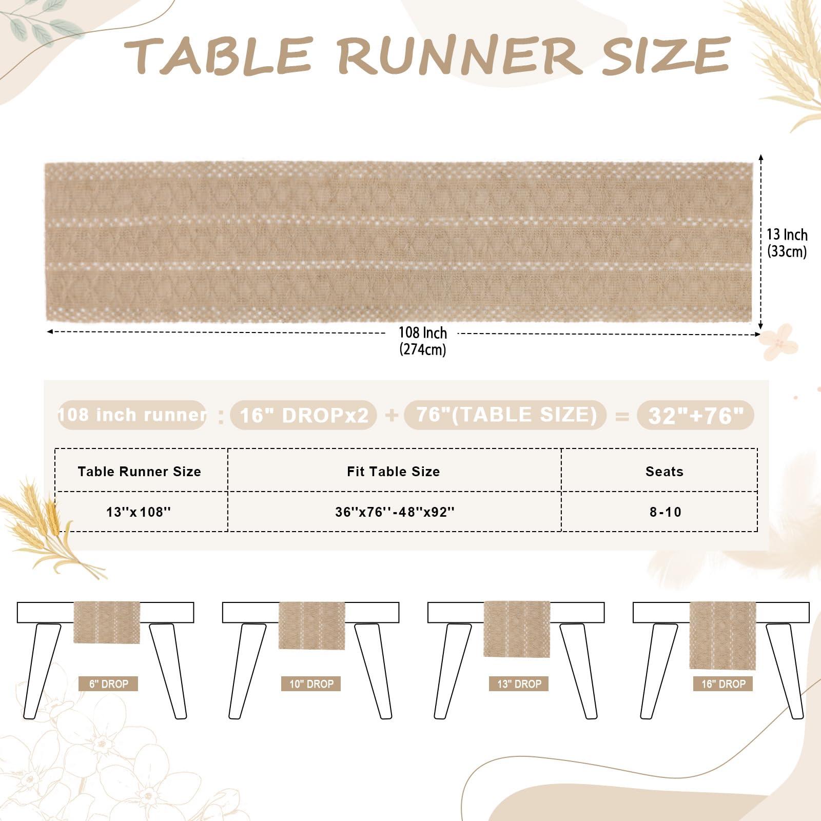 B-COOL B-COOL Burlap Boho Table Runner: Woven Boho Table Runner Macrame Farmhouse Table Centerpieces for Dining Room Decor (13x108 Inches)