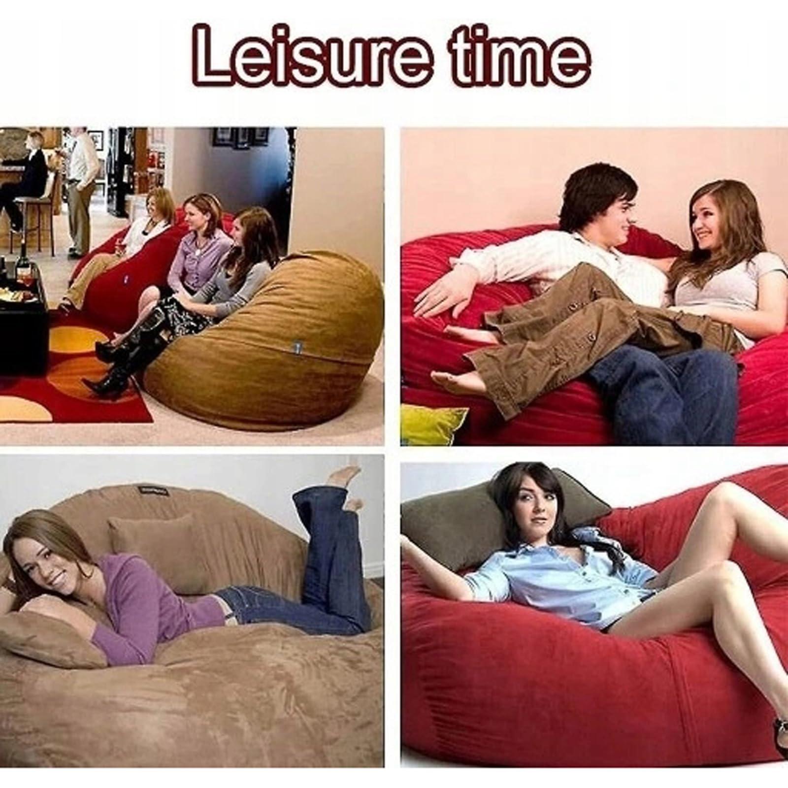 YUMOMUY (Cover only, No Filler) Giant Fur Bean Bag Chair Cover for Kids Adults, Living Room Furniture Big Round Soft Fluffy Faux Fur Beanbag Lazy Sofa Bed Cover (Light Brown, 7FT)