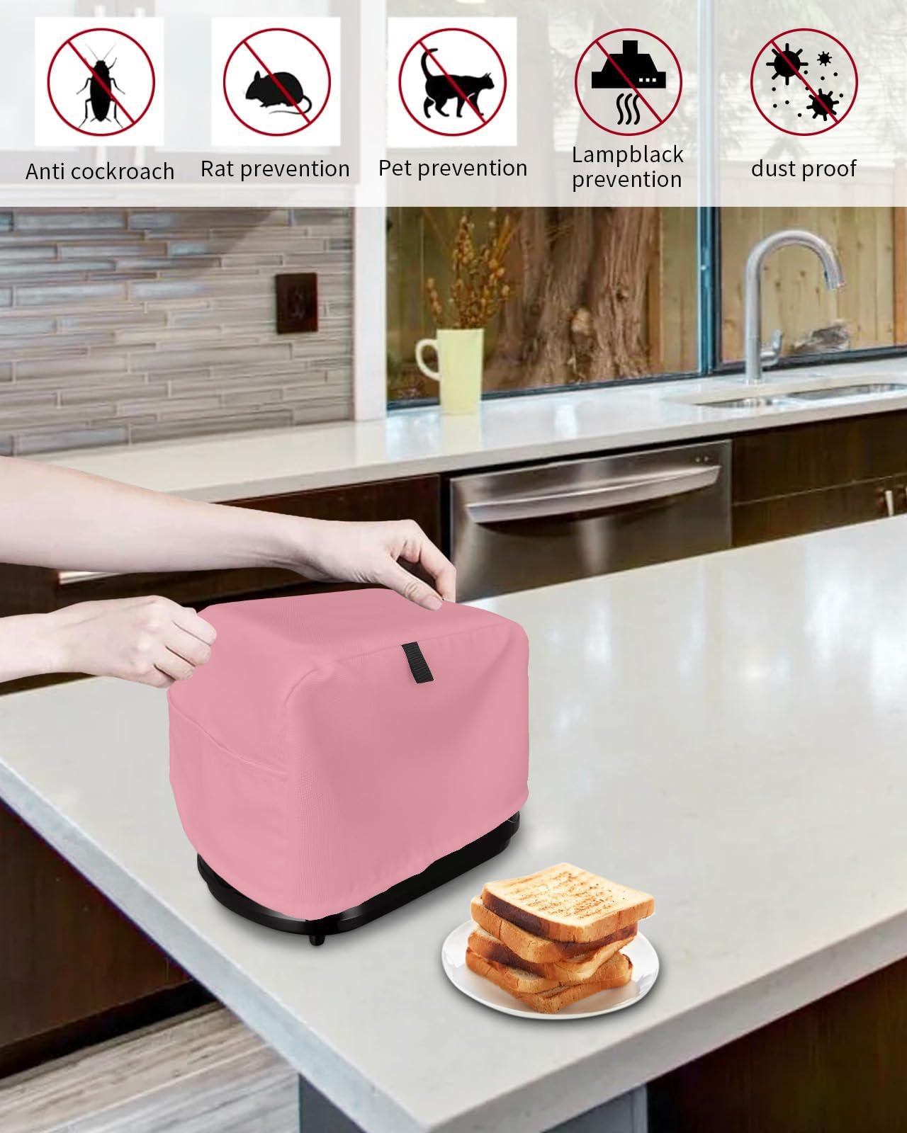 Lsrtoss Pink Toaster Cover 4 Slice, Large Kitchen Appliance Covers, Pure Pink Toaster Oven Cover with Loop, Bread Machine Cover Polyester Dust Cover Protection
