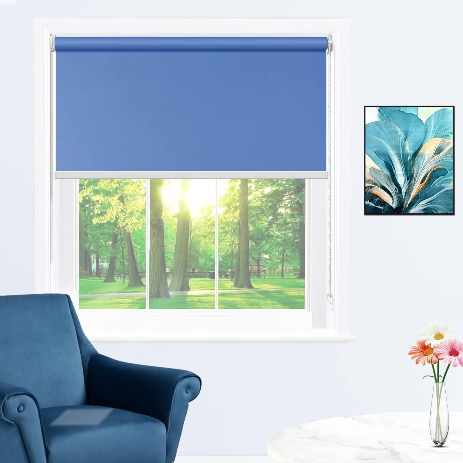 fhsblinds FHSBLINDS No Tool No Drill Blinds for Windows Roller Window Shades-Blackout Waterproof Room Darkening Custom Window Blinds & Shades for Home Kitchen Bedroom Office (Blue 100% Blackout, 48" W x 96" H)