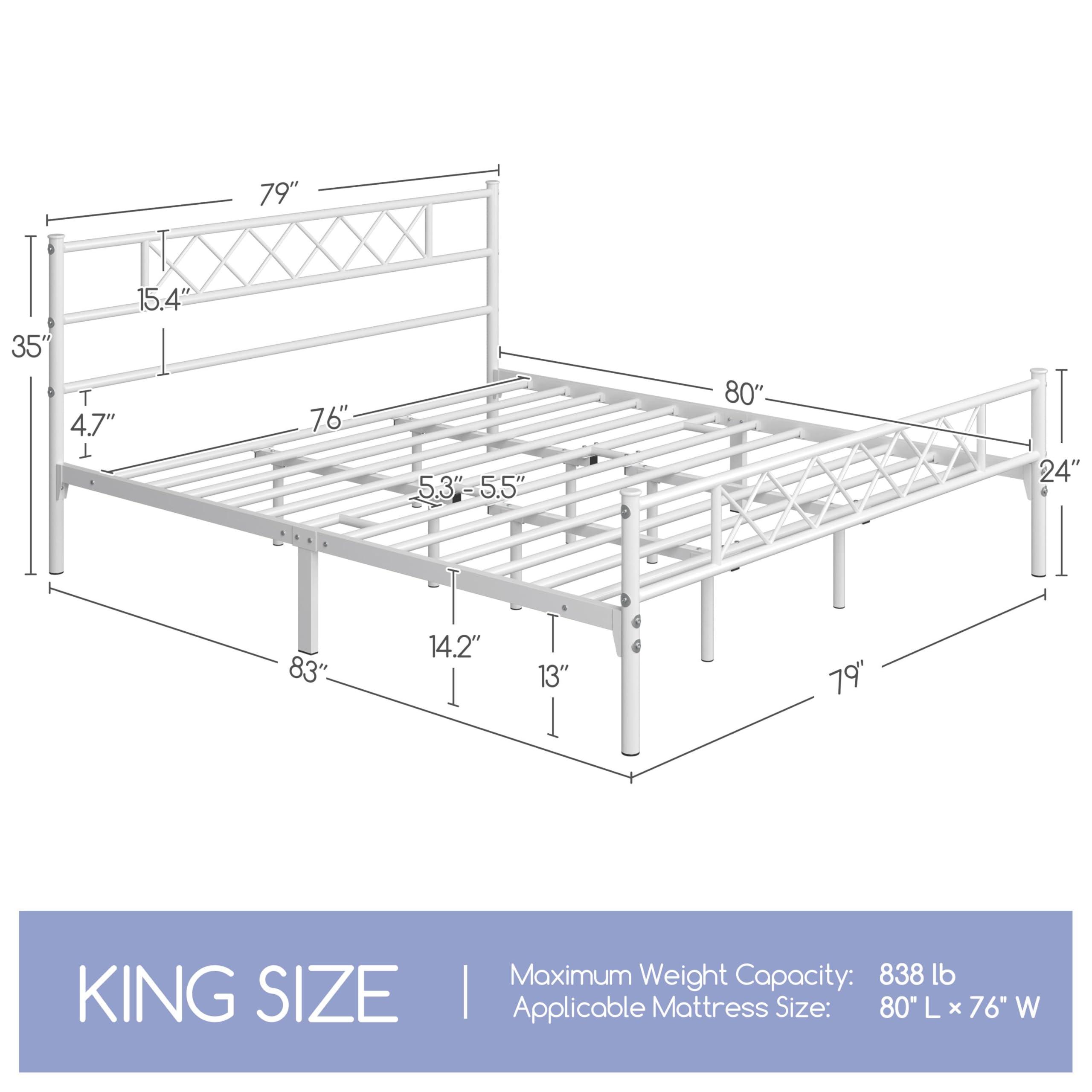 Yaheetech Yaheetech Metal Platform King Bed Frame Mattress Foundation with Headboard and Footboard No Box Spring Needed Under Bed Storage Steel Slats White