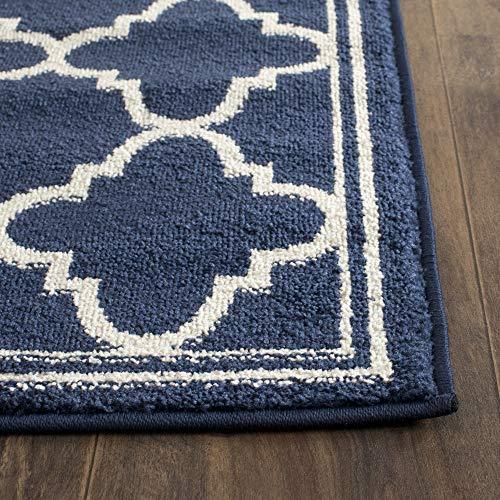 Safavieh SAFAVIEH Amherst Collection Runner Rug - 2\'3\" x 7\', Navy & Beige, Moroccan Trellis Design, Non-Shedding & Easy Care, Ideal for High Traffic Areas in Living Room, Bedroom (AMT422P)