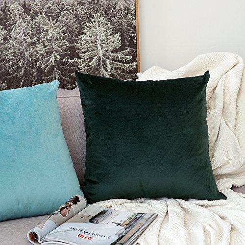 MIULEE MIULEE Velvet Soft Soild Decorative Square Throw Pillow Cover Cushion Case for Sofa Bedroom Car 18 x 18 Inch 45 x 45 cm Aqua Green