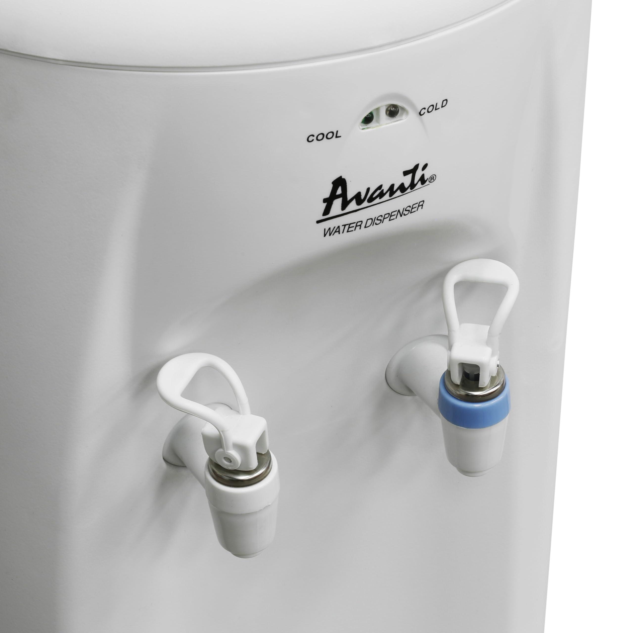 Avanti Avanti Water Cooler Dispenser Top Loading, Holds 3 & 5 Gallon Bottles with Stainless Steel Reservoir, Cold and Room Temperature, Perfect for Homes, Kitchens, Offices, Dorms, White