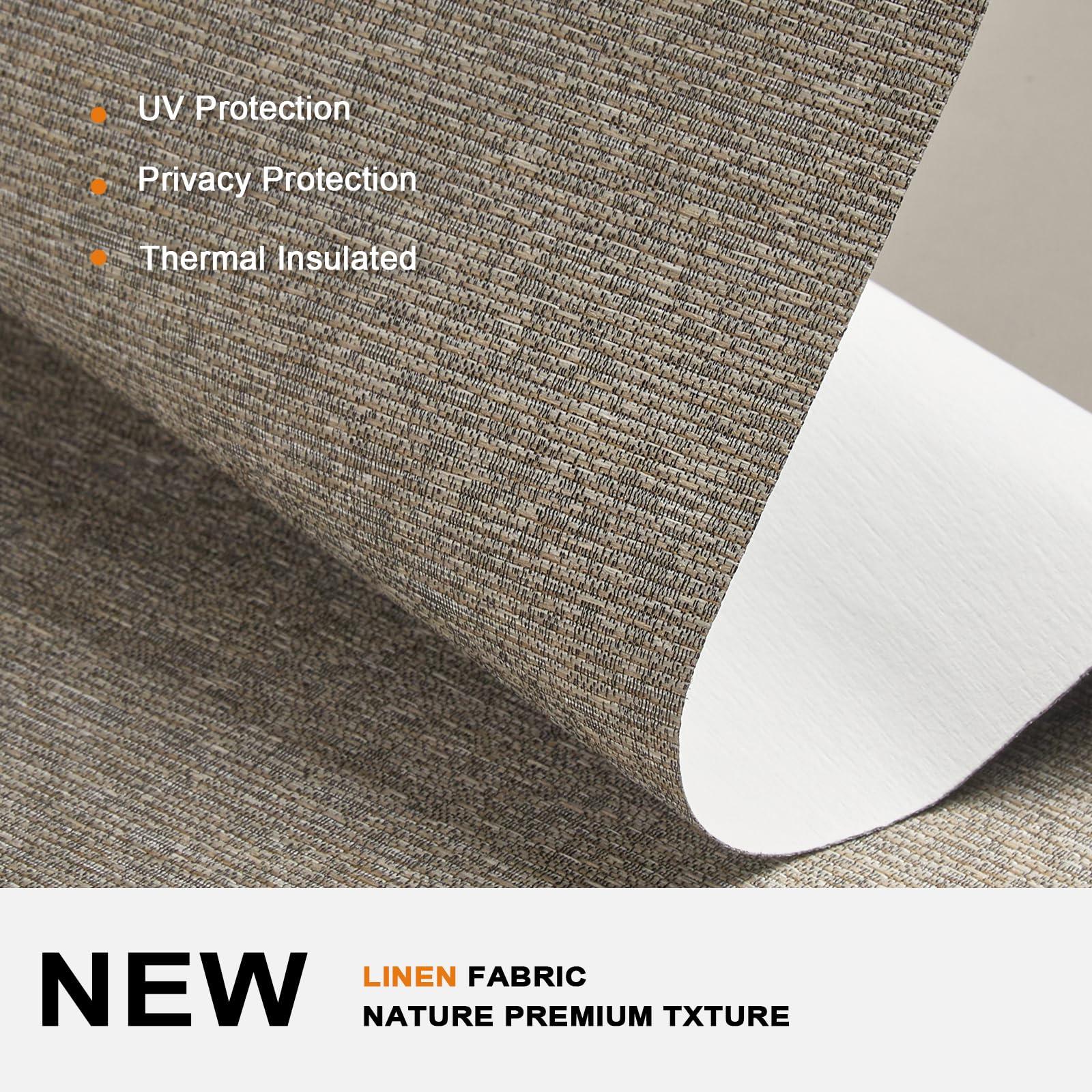 Persilux Persilux No Drill No Tools Blackout Roller Shades for Windows,Linen Fabric Cordless Roller Blinds,UV Protection Custom Blinds for Home,Bedroom,Living Room,Khaki-Blackout,80" W X 48" H