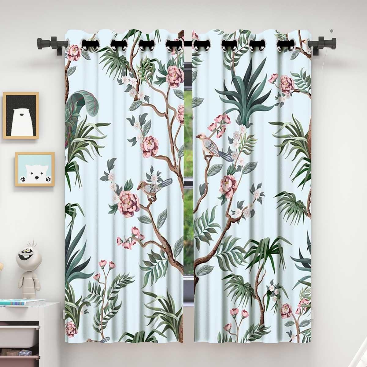 ZYMECH ZYMECH Colorful Closet Curtains for Bedroom Closet Door,Fresh Flowers and Birds Leaves Macrame Curtains for Doorways Fireplace Decor 63in Width by 80in Height