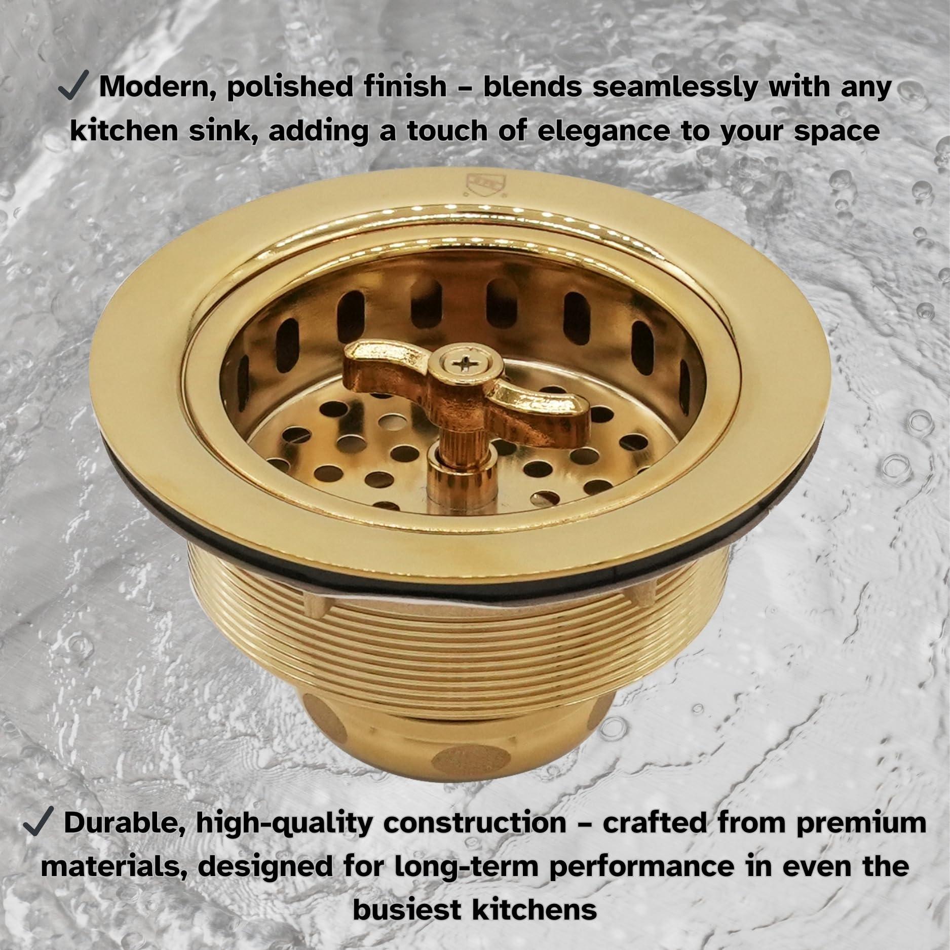 Westbrass Westbrass D213-01 3-1/2" Wing Nut Twist Style Large Kitchen Sink Basket Strainer, Single, Polished Brass