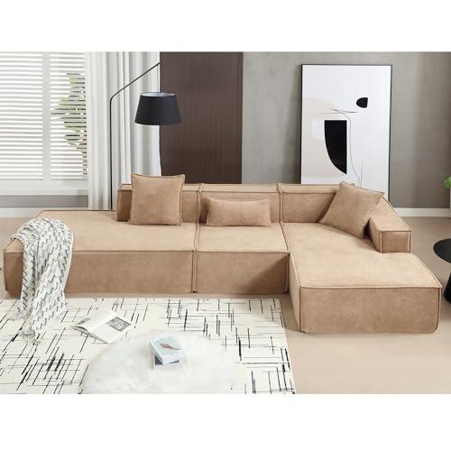 Eafurn L Shaped Right-Hand Facing Modular Sectional Sofa Cloud Couch with Chaise, Minimalist Upholstered Full Sponge Leisure Lounge Sof,Free Combination Floor Sofa&Couches for Living Room Apartment