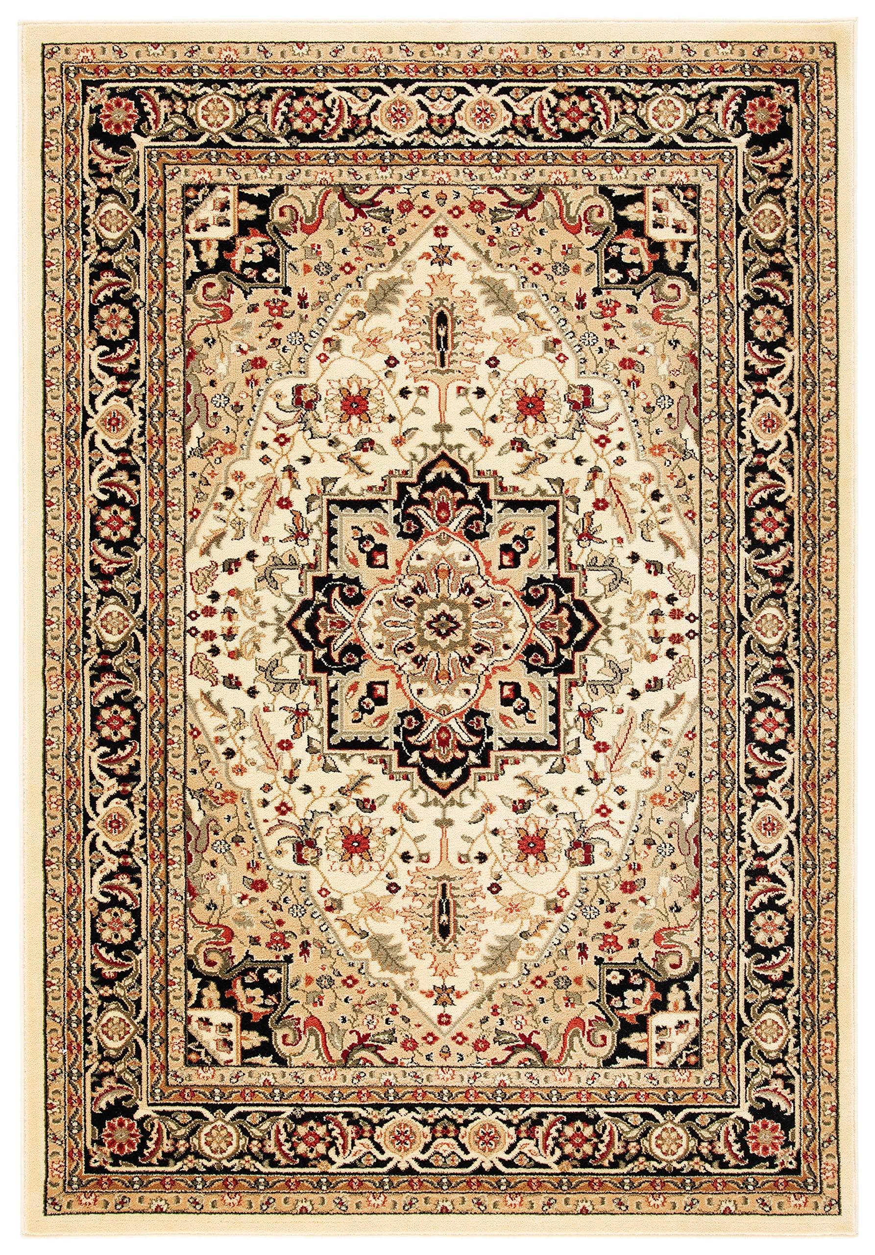 Safavieh SAFAVIEH Lyndhurst Collection Area Rug - 6' x 9', Beige & Black, Traditional Oriental Design, Non-Shedding & Easy Care, Ideal for High Traffic Areas in Living Room, Bedroom (LNH330C)
