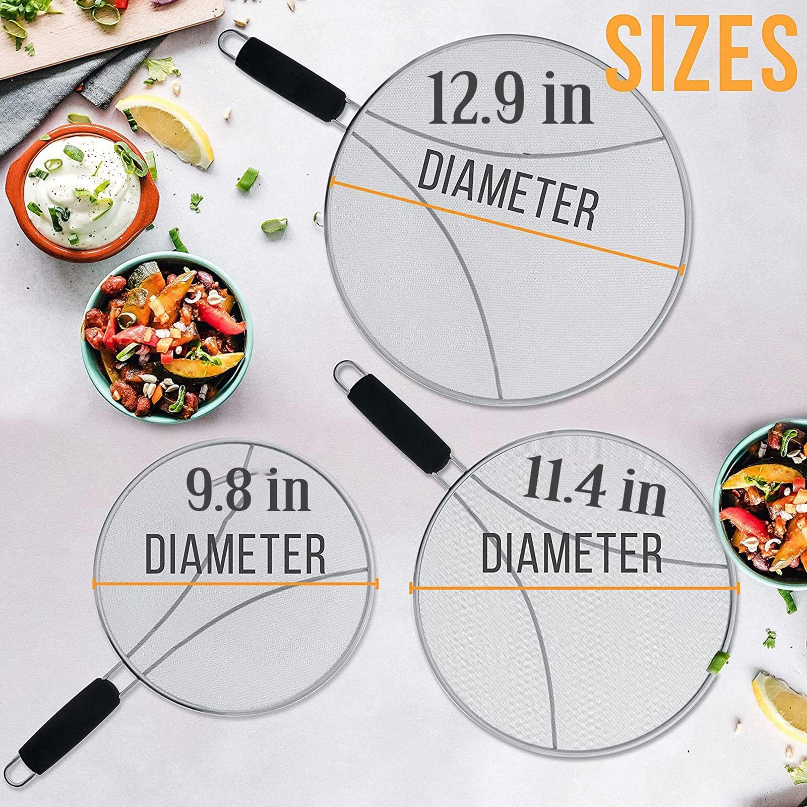 JIAHESHYP 3 Sizes Anti Oil Splatter Guard, Stainless Steel Fry Pan Splatter Screen with Soft Grip Handle, Heavy Duty Grease Splatter Guard,for Grease Oil Guard, Safe Cooking Lid (Size : 25cm/9.8in)