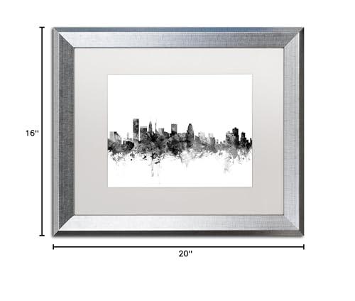 Trademark Fine Art Trademark Fine Art MT1030-S1620MF Baltimore Maryland Skyline B&W by Michael Tompsett, White Matte, Silver Frame 16x20-Inch, 16x20