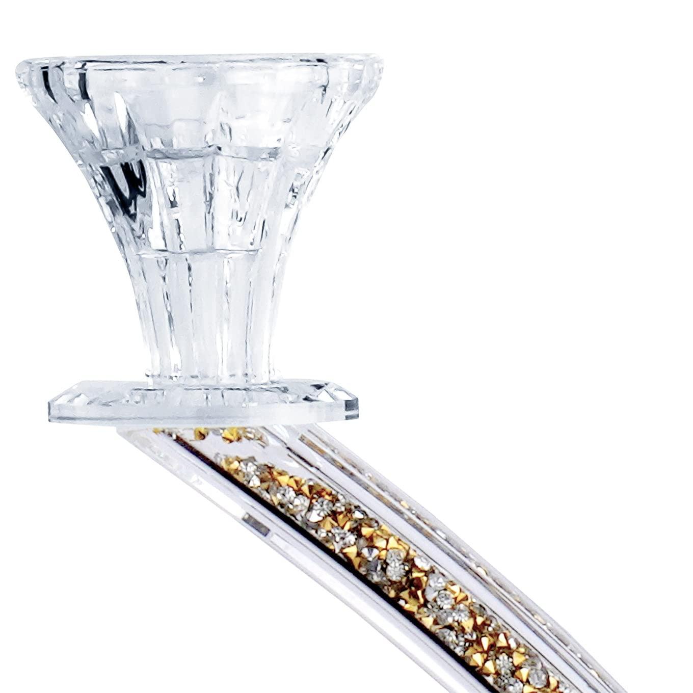 GIFTS PLAZA (D) Judaica Crystal Candelabra with Stones 3 Arms 14.17" (Silver Gold)