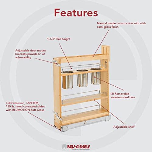 Rev-A-Shelf Rev-A-Shelf 5\" Pull Out Storage Organizer for Base Kitchen Cabinets w/Soft-Close, Sliding Shelves for Utilities, Utensils or Spices, 448UT-BCSC-5C
