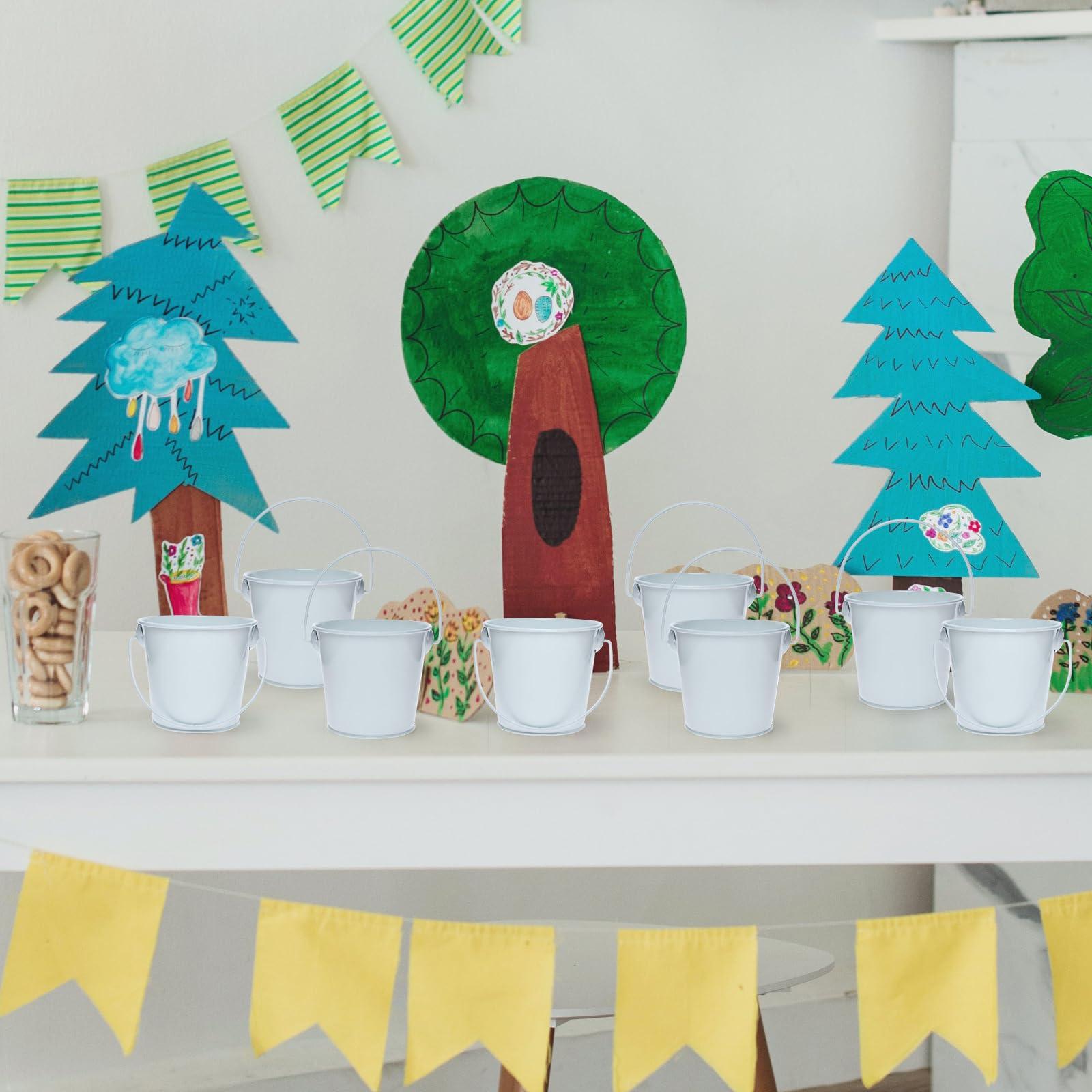 TAKMA TAKMA 3.1Inch Galvanized Mini Tin Buckets 12Pcs White Metal Buckets with Handle Best for Organizing, Penholder, Party Favors, Bridal Shower and Craft Projects(white)