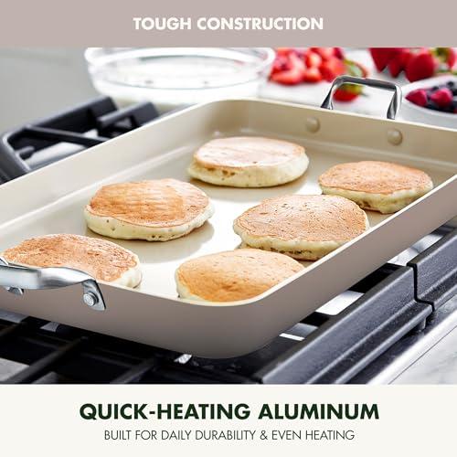 GreenPan GreenPan 18\" x 11\" Double Burner Griddle Pan, Hard Anodized Healthy Ceramic Nonstick PFAS-Free, Stainless Steel Handles, Stovetop Cooking, Dishwasher Safe, Oven & Broiler Safe Cookware, Taupe