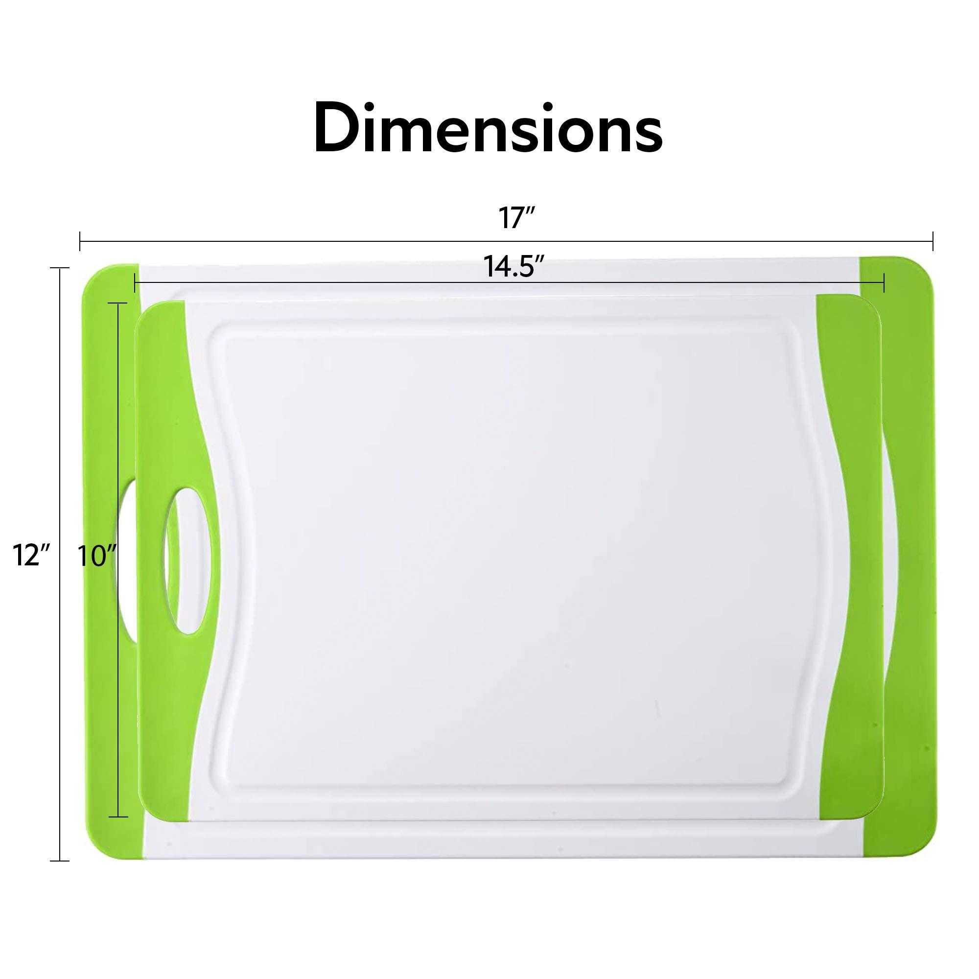 Neoflam Neoflam 2 Piece Plastic Cutting Board Set, Microban Protection, Stain & Odor Free, Extra Large, BPA Free, Juice Groove, Non Slip, Dishwasher Safe, Easy Grip Handle, White Green
