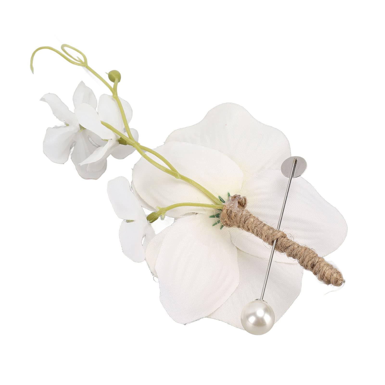 KWQBHW KWQBHW 5 Pcs Groom Boutonniere Wedding Elegant Orchid Boutonniere for Men with Pins Groom and Groomsmen Boutonniere for Wedding Ceremony Anniversary Party(White)