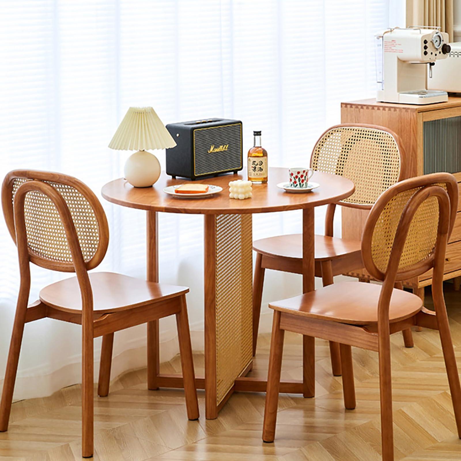 JIXDILO JIXDILO Mid-Century Modern Dining Table,Solid Wood Pedestal Dining Table,Wooden Kitchen Dining Room Tables,Rattan Base,Farmhouse Dining Table for 2,4,6,8(31.5inch, Round)