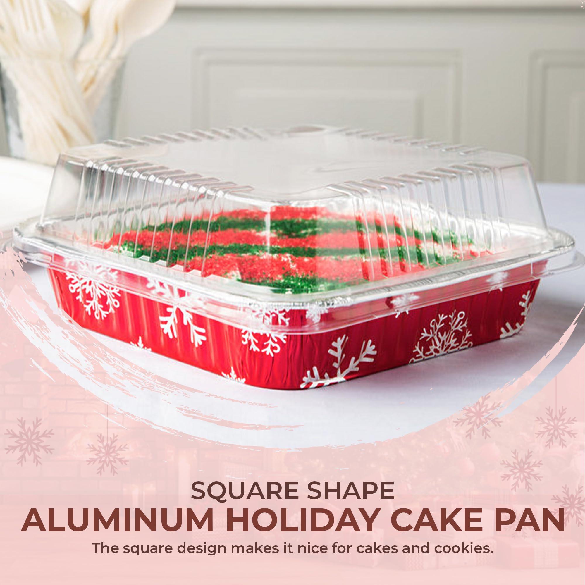 Durable Packaging Durable Packaging Disposable Aluminum Foil Red Holiday Cake Pan with Clear Dome Lid - 8 x 8 Inches - Perfect for Baking, Cooking - 9101X, 50 Count
