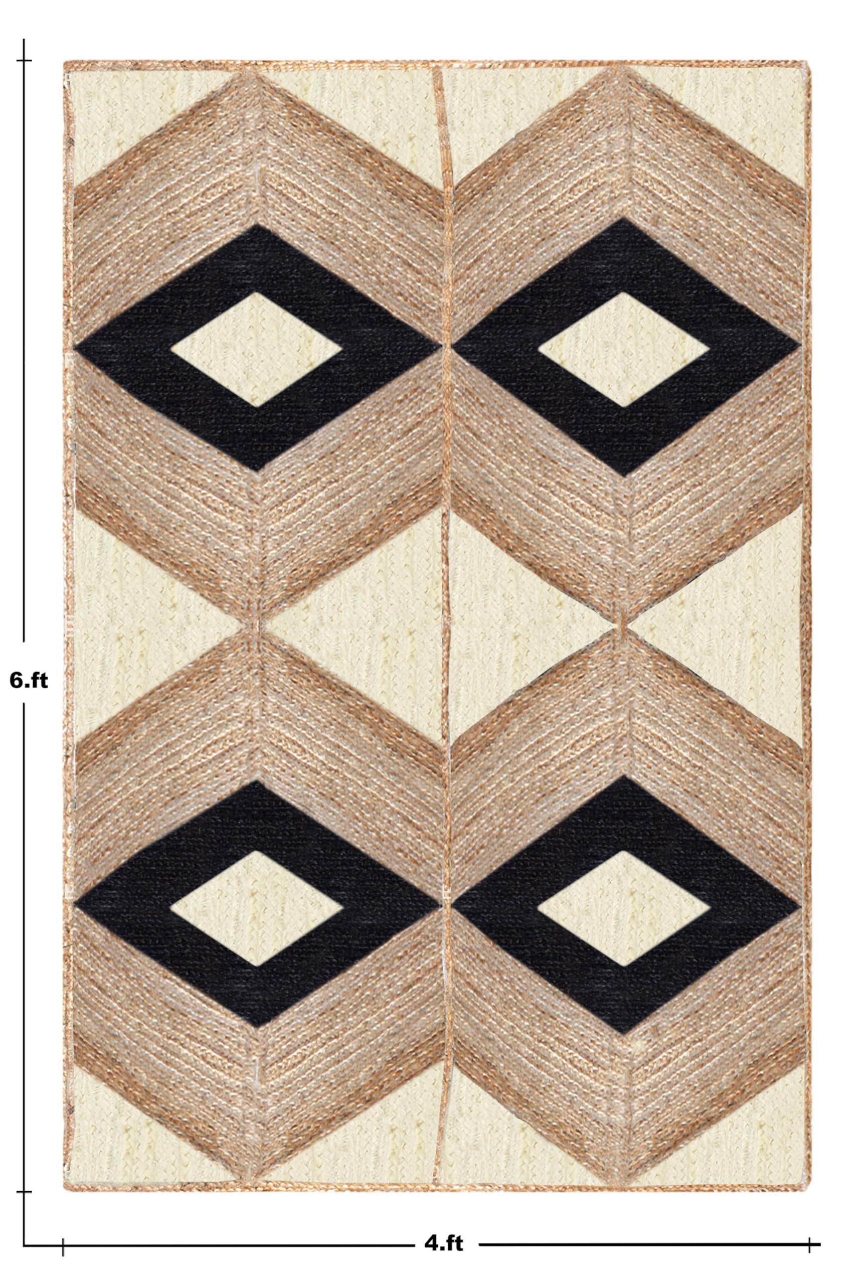 CASAVANI Geometric Woven Area Rug, Natural Jute Kilim Rug, 9x9 Ft Square Beige & Black Braided Flatweave Dhurrie Carpet for Living Room, Entryway, Kitchen, Farmhouse