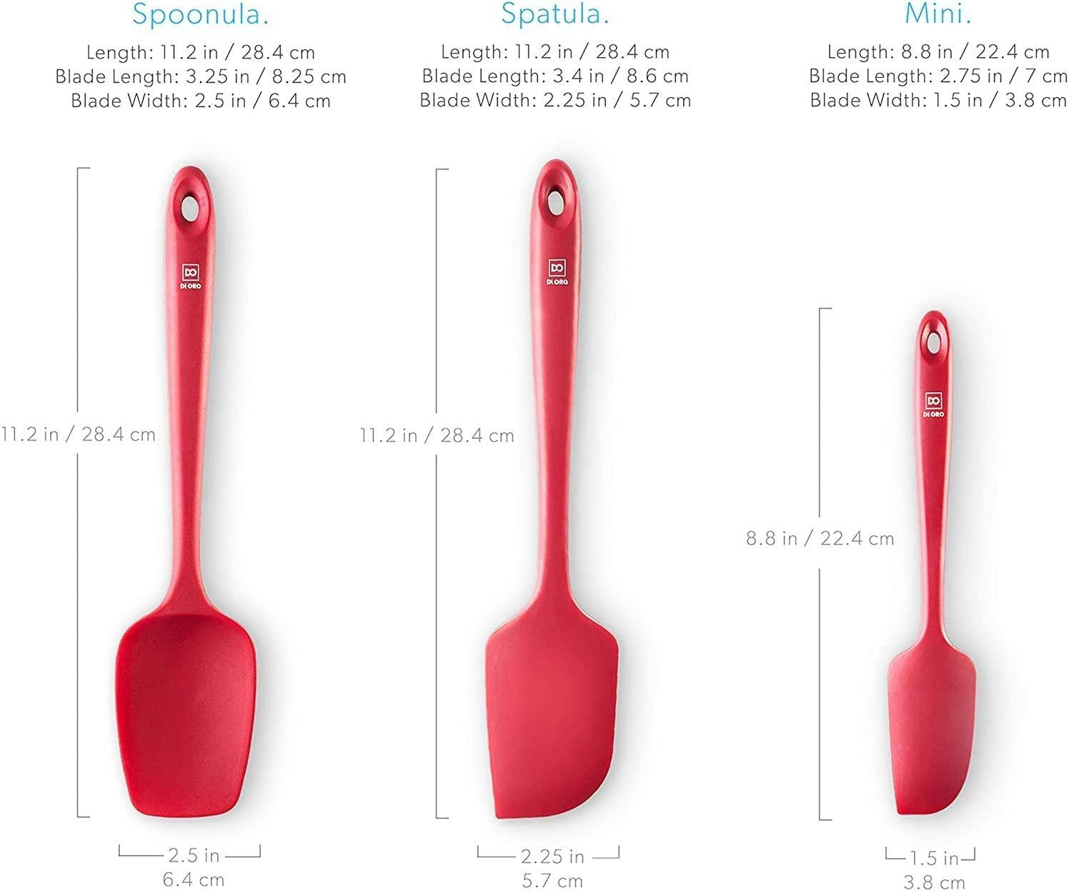 di Oro Living di Oro Living Silicone Spatula Set - 3-piece 600F Heat-Resistant Baking Spoon & Spatulas - Ergonomic Easy-to-Clean Seamless One-Piece Design - Pro Grade Non-stick Rubber with Stainless Steel S-Core Technology! (Red)