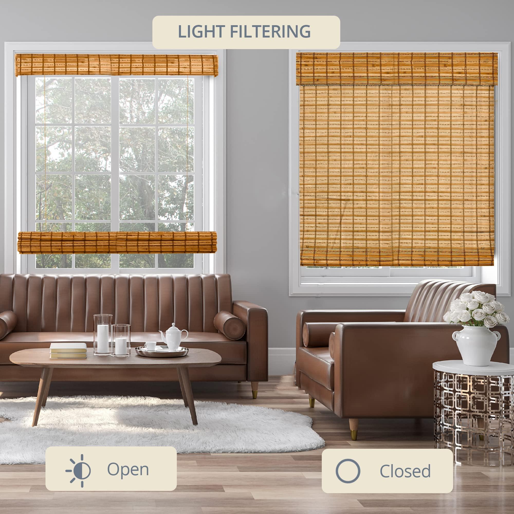 CHICOLOGY CHICOLOGY Top Down Bottom Up Cordless Bamboo Blinds, Bamboo Blinds, Roman Window Shade, Window Shade Roman, Patio Blinds and Shades, Porch Shades Outdoor Roll Up, Honey Wheat, 23" W X 64" H