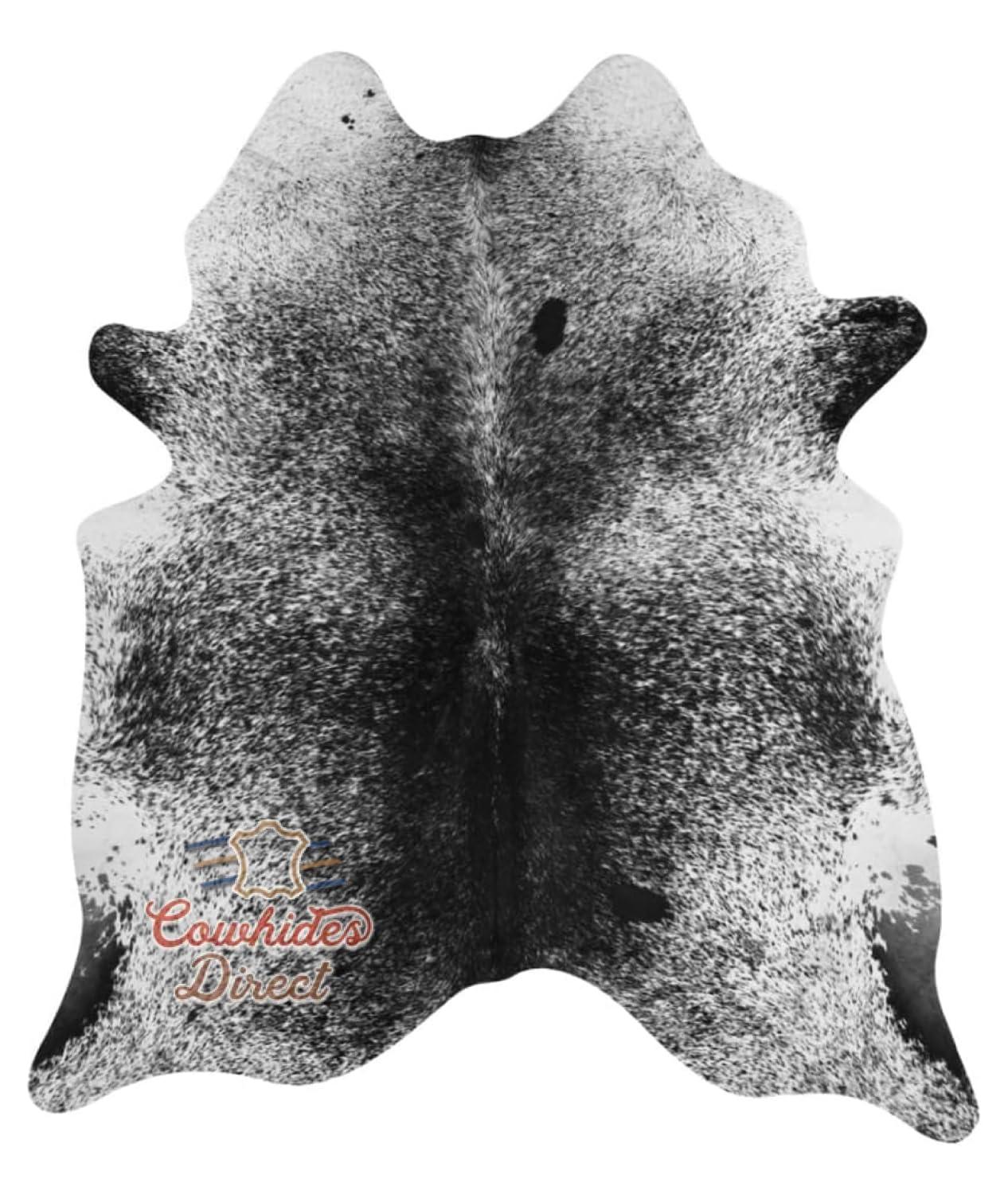 Cowhides Direct Cowhides Direct Genuine Cowhide Rug (Salt & Pepper) - Authentic Cow Rug with Non-Slip Suede Backing - Cow Rugs for Living Room, Bedroom & More - Decorative Rug (Black, 6x6 L)