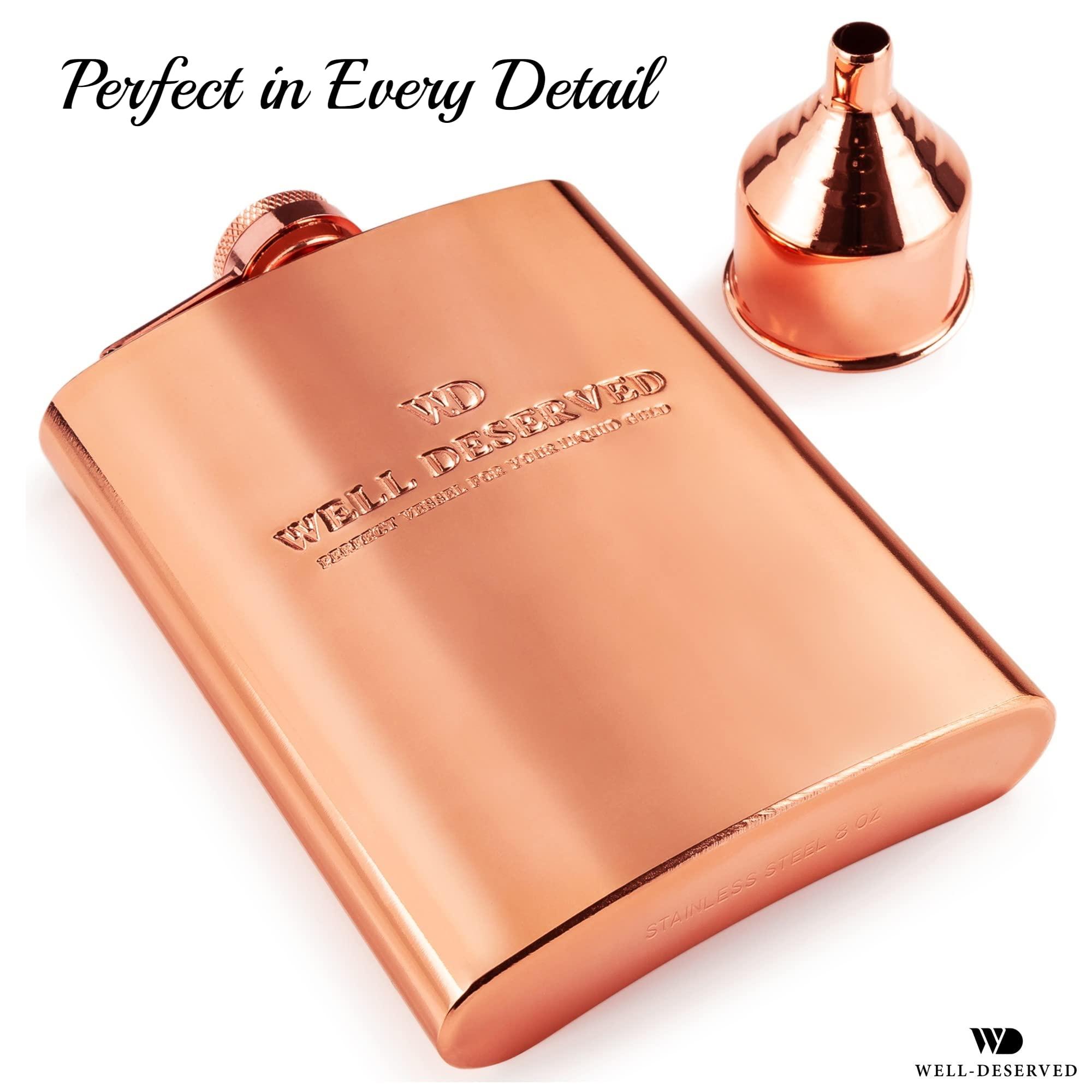 Simpler Life Copper Flask for Liquor for Men: 8oz Flask + Funnel + Pouch + Deluxe Gift Box Set. Copper Gifts for 7th Anniversary for Him. Men\'s Hip Flask. Engraved WellDeserved