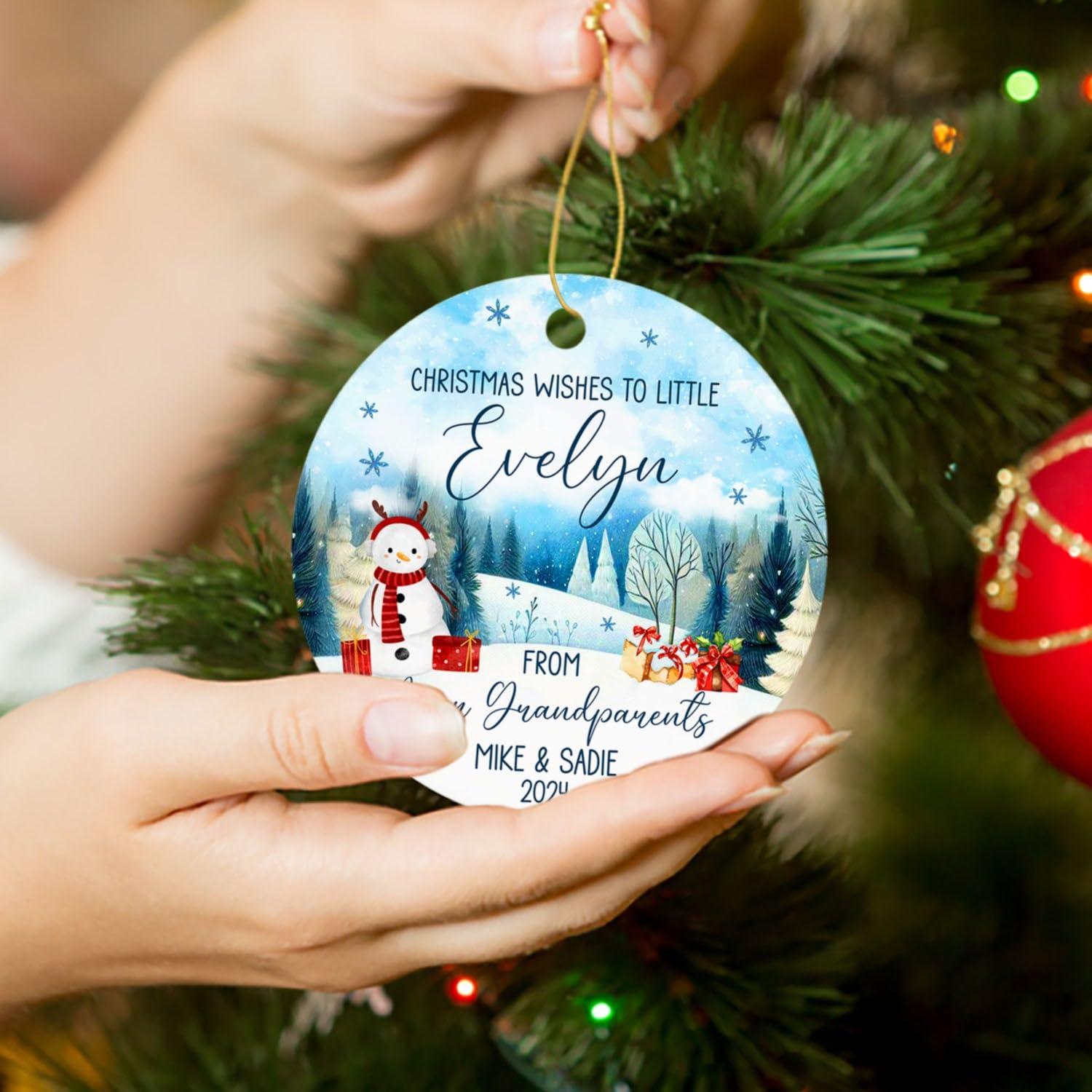 Yanria Christmas Wishes to Little from Your Grandparents Ornaments 2024, Personalized Grandkids Christmas Tree 2024 Ornaments, Custom Xmas Keepsake Gifts for Grandchildren from Grandparents with Name & Year
