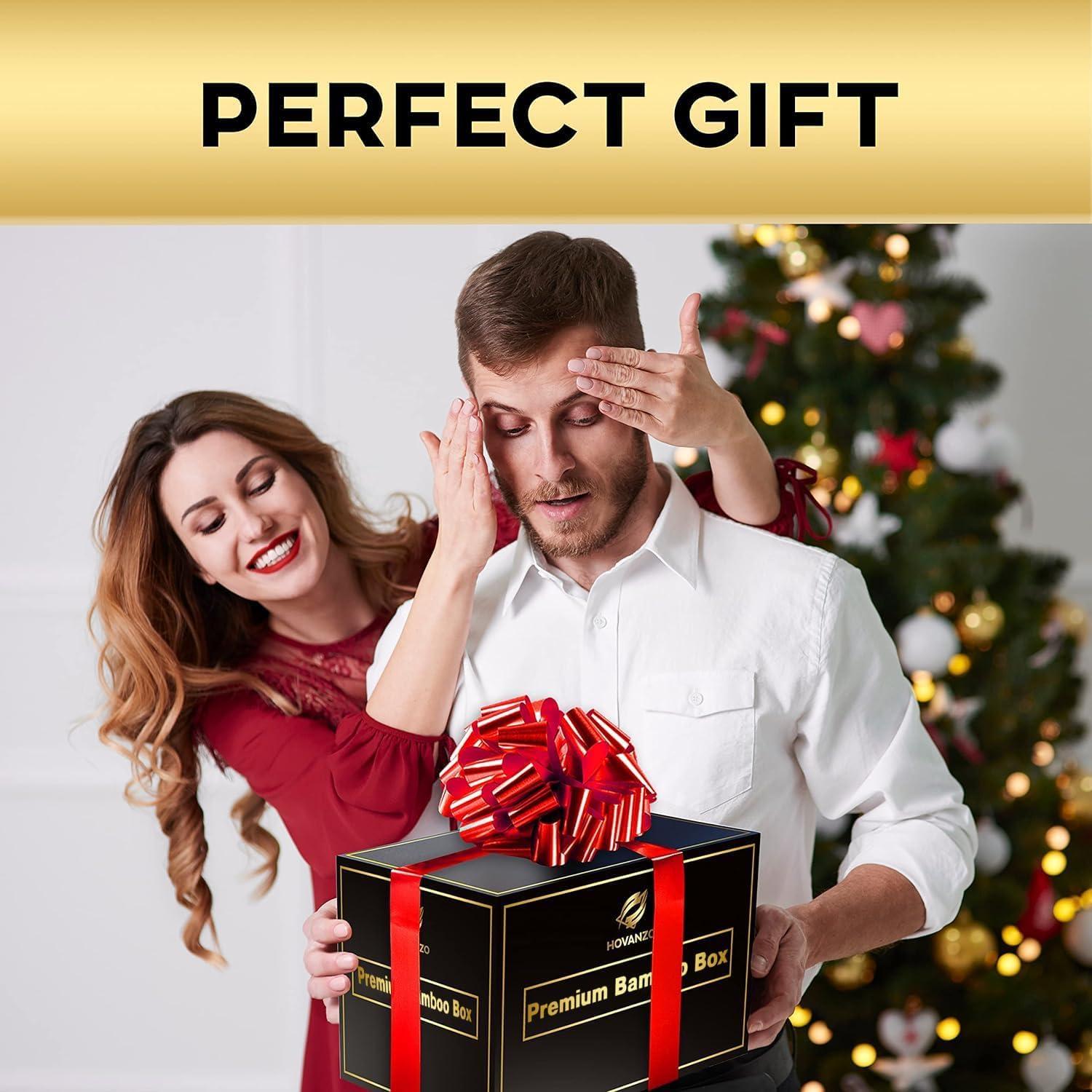 HOVANZO HOVANZO Premium Large Bamboo Box - Decorative Box Wooden Locking Storage Box with Rolling Tray - Decorative Wood Box for Herbs and Accessories - Decorative Box Set with Combination Lock