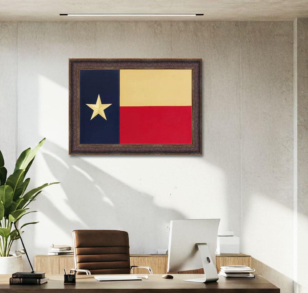 Wall Art Giant Wall Art Giant | Framed Texas Flag | Real Cotton Cloth Embroidered Flag | Hand Stretched | Custom Frame | Made In Usa 31X23 Inches