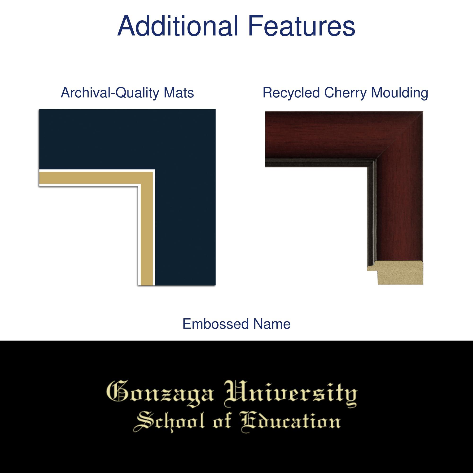 Framerly Framerly - Gonzaga University School of Education 10\" W X 8\" H Diploma Frame - Fits a Bachelor\'s and Master\'s - Gold Embossed Diploma Frame - Cherry Moulding with Navy and Gold Matting
