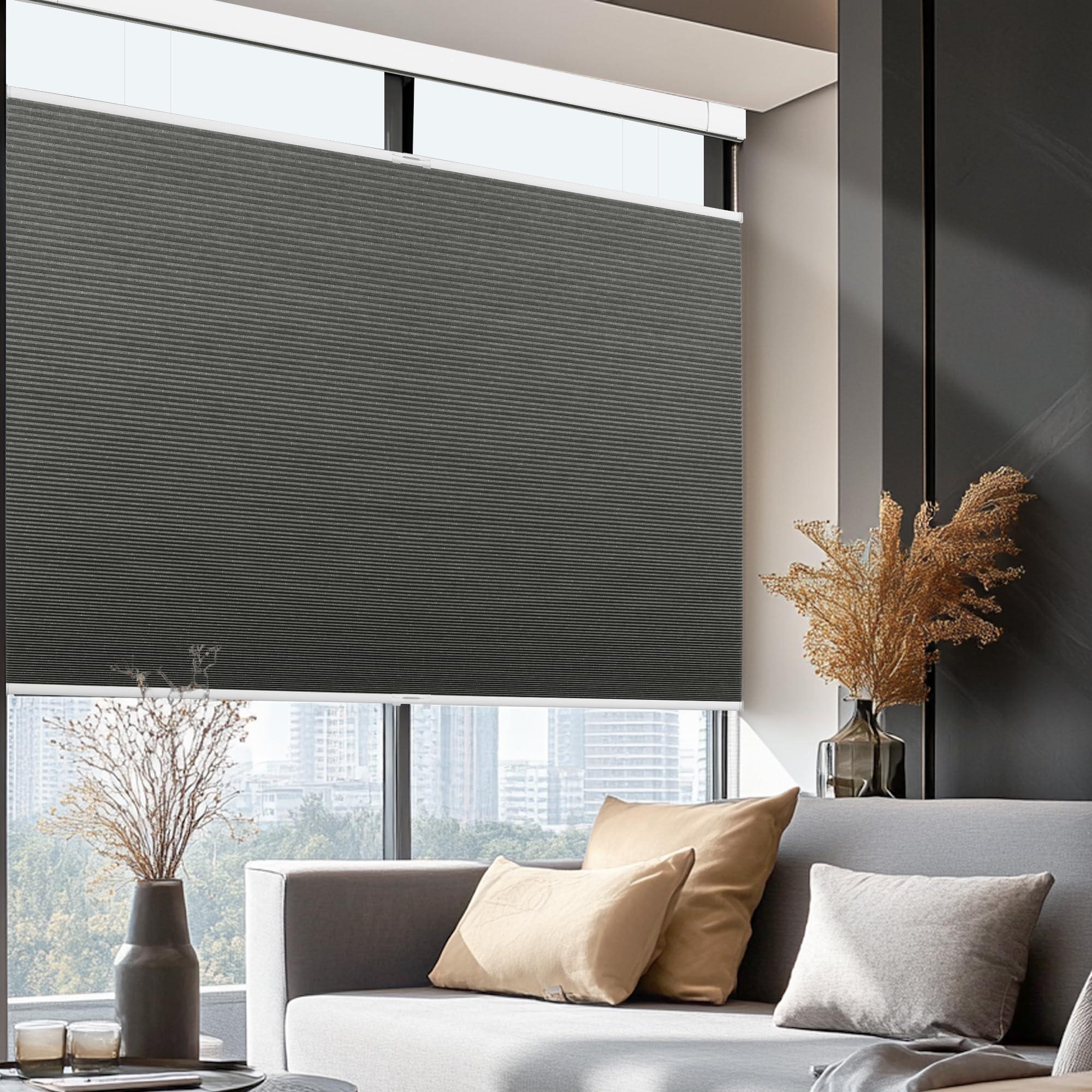 BERISSA BERISSA Top Down Bottom Up Cellular Shades No Tools No Drill Blinds for Windows Stripe Jacquard Fabric Cordless shades for Indoor Windows Easy to Install Cellular Blinds For Office(24.5"W x 56"H)Gray
